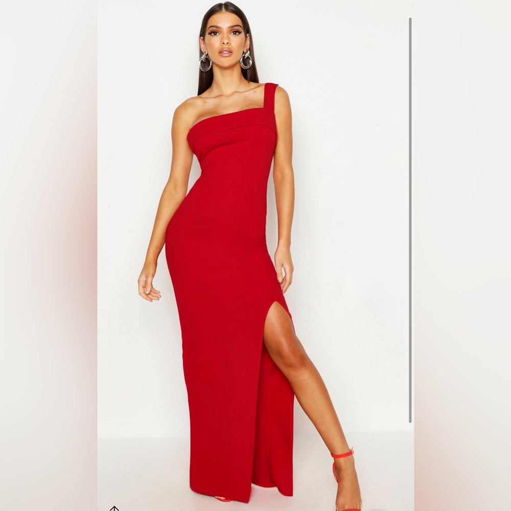Red one shoulder formal dress